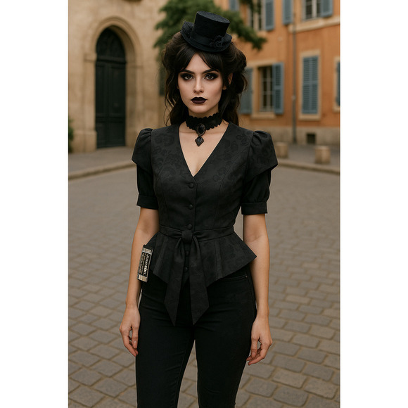 Steampunk Victorian Gothic Peplum Top – Rare NWT – Mr. G Moda – 80s Brocade - Picture 1 of 6